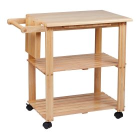 34 Inch Handcrafted Rubberwood Kitchen Island Bar Cart