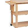 34 Inch Handcrafted Rubberwood Kitchen Island Bar Cart