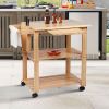 34 Inch Handcrafted Rubberwood Kitchen Island Bar Cart