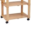 34 Inch Handcrafted Rubberwood Kitchen Island Bar Cart