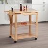 34 Inch Handcrafted Rubberwood Kitchen Island Bar Cart