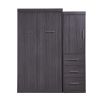 Twin Size Murphy Bed with Wardrobe and Drawers;  Storage Bed;  can be Folded into a Cabinet;  Gray