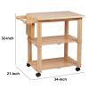 34 Inch Handcrafted Rubberwood Kitchen Island Bar Cart