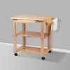 34 Inch Handcrafted Rubberwood Kitchen Island Bar Cart