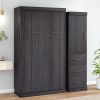 Twin Size Murphy Bed with Wardrobe and Drawers;  Storage Bed;  can be Folded into a Cabinet;  Gray