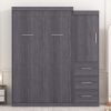 Twin Size Murphy Bed with Wardrobe and Drawers;  Storage Bed;  can be Folded into a Cabinet;  Gray