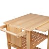 34 Inch Handcrafted Rubberwood Kitchen Island Bar Cart