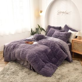 Mink Fur Four-piece Plush Rhinestone Velvet Duvet Cover (Option: Ash Purple-160x200cm)