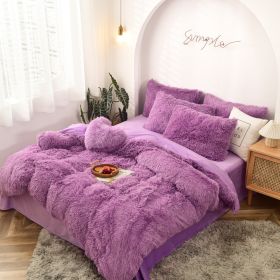 Mink Fur Four-piece Plush Rhinestone Velvet Duvet Cover (Option: Purple-160x200cm)