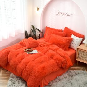 Mink Fur Four-piece Plush Rhinestone Velvet Duvet Cover (Option: Orange-160x200cm)