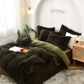 Mink Fur Four-piece Plush Rhinestone Velvet Duvet Cover (Option: Dark Green-160x200cm)