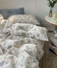 Cream Xia Zhi Ins Floral Vintage Cotton Four-piece Set (Option: Green Gardenia Floral-1.2m Flat Sheet 3pcs)