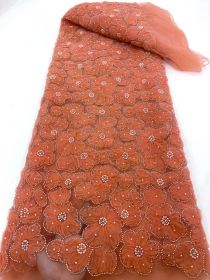 Foam Tube Mesh Plate With Embroidery Three-dimensional Flower Lace Fabric (Color: Orange)