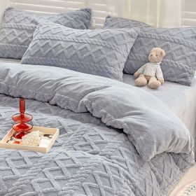 Four-piece Bed Set Thickened Warm Milk Fiber (Option: Fog Blue Basic Style-120cm Bed Sheet Three Pieces)