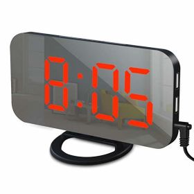 Digital LED Alarm Clock Mirror (Color: Black-Red)