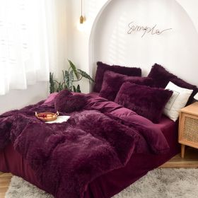 Mink Fur Four-piece Plush Rhinestone Velvet Duvet Cover (Option: Purplish Red-200x230cm)