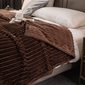 Milk Velvet Blanket Thickened Strip Cut Flower Flannel Blanket (Option: Dark Coffee Color-180 X200CM Cover Blanket)