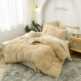 Mink Fur Four-piece Plush Rhinestone Velvet Duvet Cover (Option: Khaki-229X265cm)