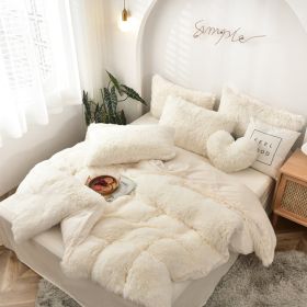 Mink Fur Four-piece Plush Rhinestone Velvet Duvet Cover (Option: Cream White-220x240cm)