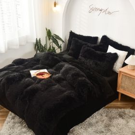 Mink Fur Four-piece Plush Rhinestone Velvet Duvet Cover (Option: Dazzling Black-220x240cm)