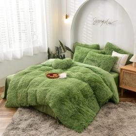 Mink Fur Four-piece Plush Rhinestone Velvet Duvet Cover (Option: Avocado Green-229X265cm)