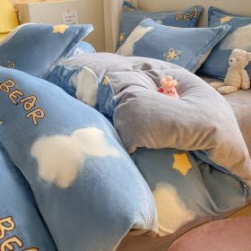 Winter Thickening Milk Fiber Bed Four-piece Coral Velvet Quilt Cover Flange Double-sided Bed Sheet Three-piece Bedding (Option: Cloud Bear-120)