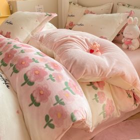 Winter Thickening Milk Fiber Bed Four-piece Coral Velvet Quilt Cover Flange Double-sided Bed Sheet Three-piece Bedding (Option: Dream Seeking-120)